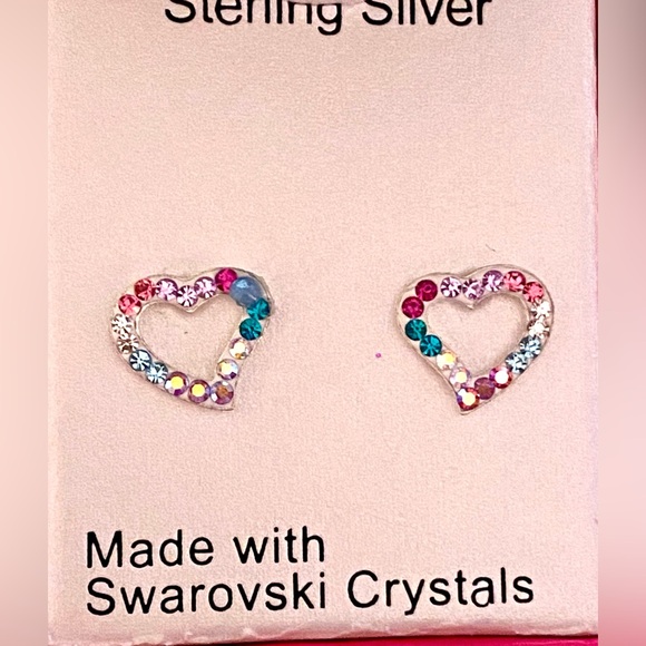 👛5/$50 Charming Girl Silver Pastel Crystal Hinged Bracelet .& Heart Earrings - Picture 5 of 7